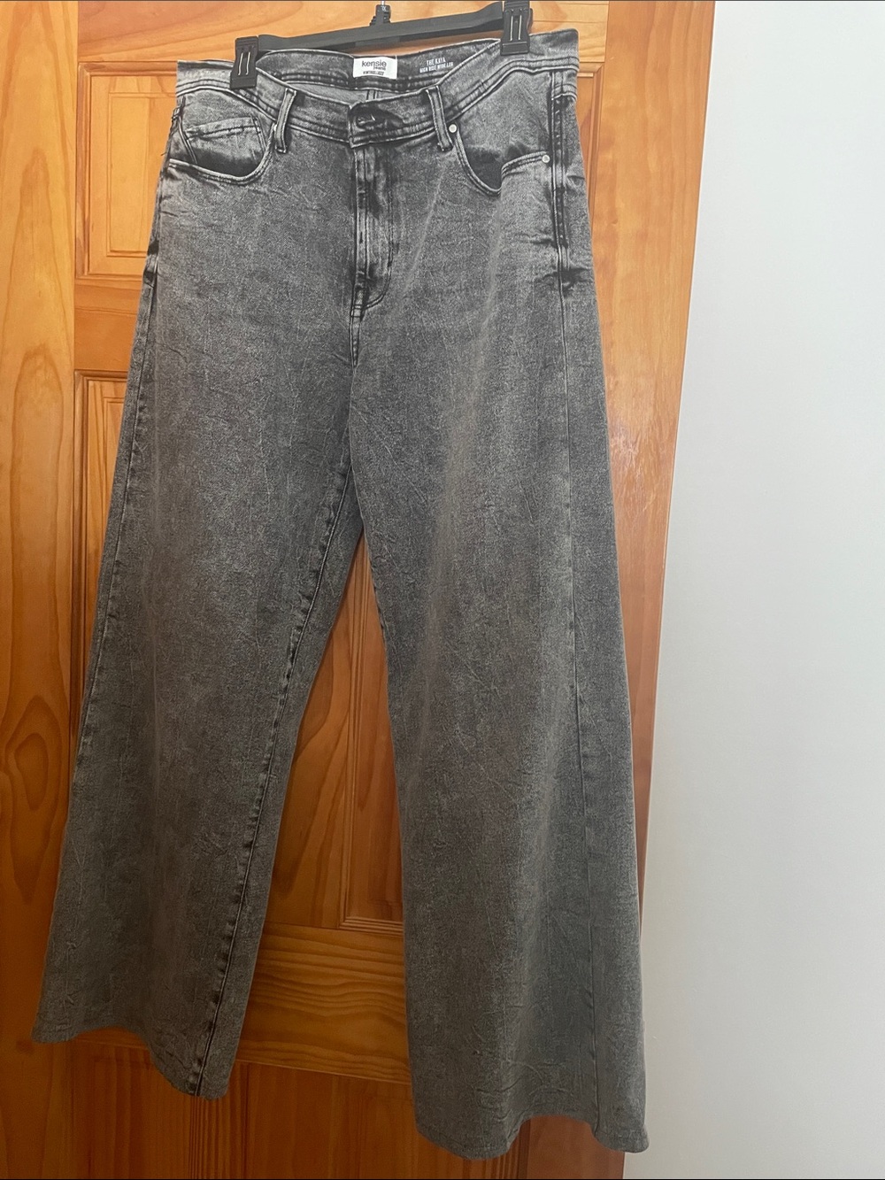 Kensie Gray Acid-Wash High-Rise Wide Leg Jeans
